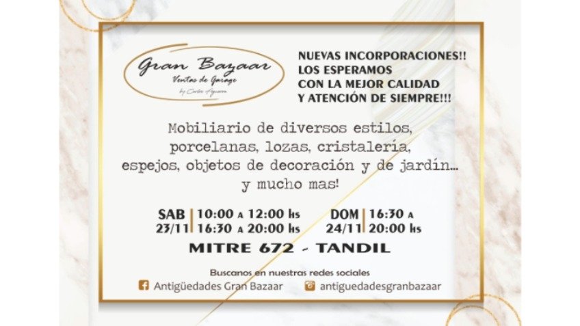 Nueva venta de garage de Gran Bazaar